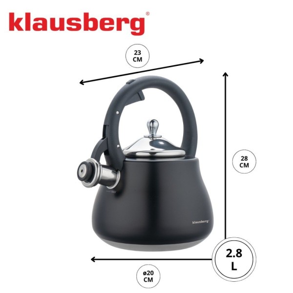 Czajnik stalowy Klausberg KB-7918 czarny matowy 2,8 l na gaz i indukcję