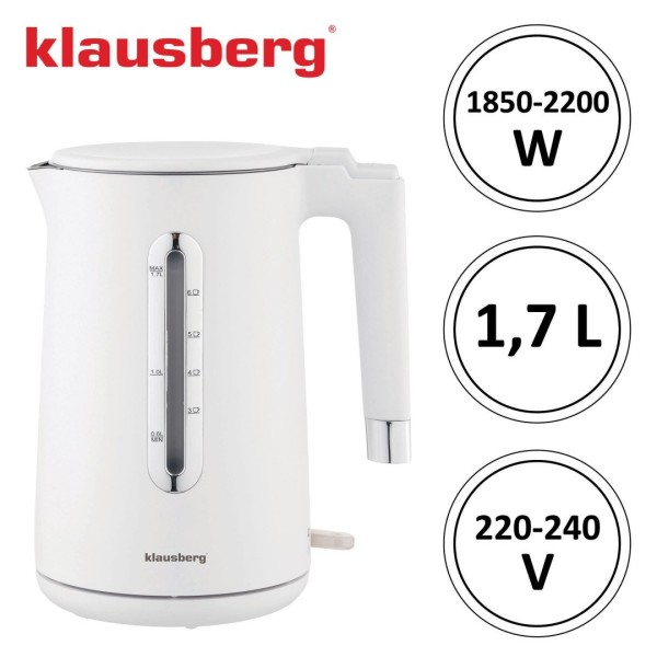 Czajnik elektryczny Klausberg KB-7890 bezprzewodowy 1,7L biały do kuchni