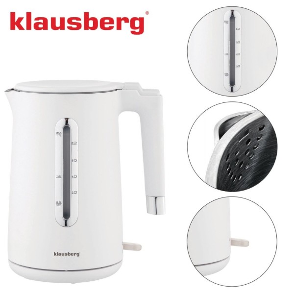 Czajnik elektryczny Klausberg KB-7890 bezprzewodowy 1,7L biały do kuchni