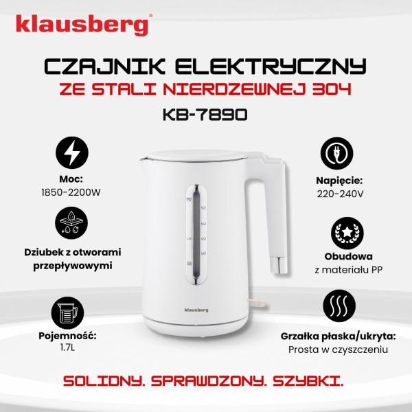 Czajnik elektryczny Klausberg KB-7890 bezprzewodowy 1,7L biały do kuchni