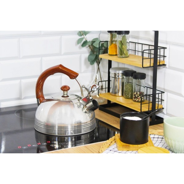 Czajnik stalowy z gwizdkiem, BRUNBESTE BB-2271, 2.5 л, індукція, дерев’яна ручка