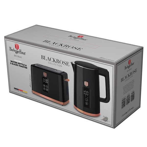 Набір кухонного посуду BerlingerHaus BH-9540 Black Rose: електрочайник та тостер для швидкого приготування напоїв і сніданку