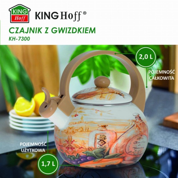 Czajnik emaliowany Kinghoff Olio KH-3700 2.0L na kuchnię indukcyjną i gazową