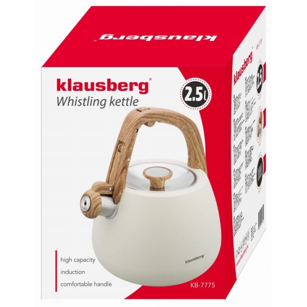 Чайник для плити Klausberg KB-7775, сталевий, 2,5 л, індукція, кремовий матовий
