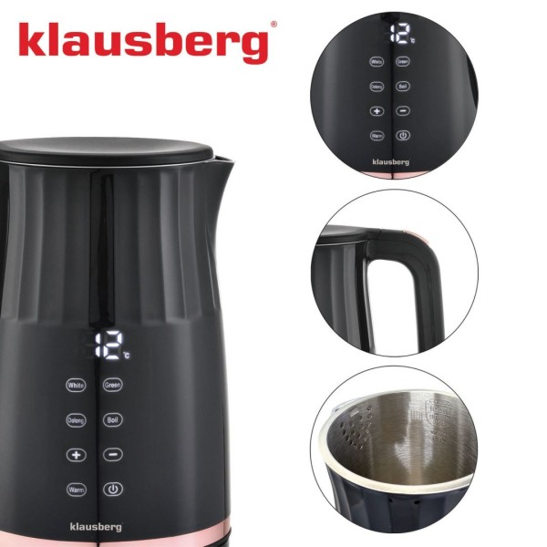 Czajnik elektryczny Klausberg KB-7896 bezprzewodowy 1,7 l z regulacją temperatury czarny do kuchni