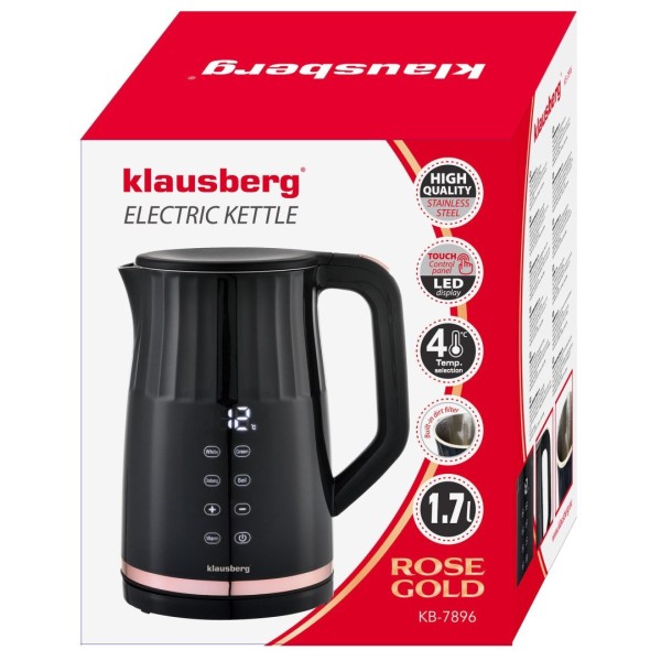 Czajnik elektryczny Klausberg KB-7896 bezprzewodowy 1,7 l z regulacją temperatury czarny do kuchni