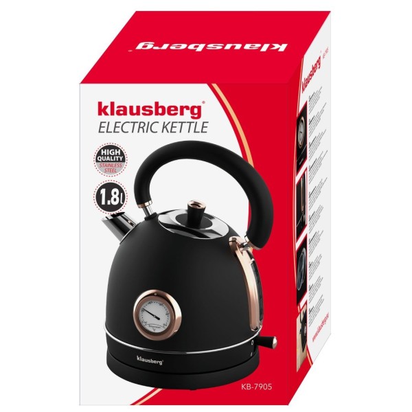 Czajnik elektryczny Klausberg KB-7905 z termometrem stal nierdzewna 1,8 l czarny/rose gold do kawy i herbaty