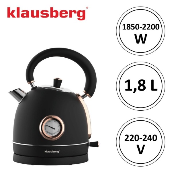 Czajnik elektryczny Klausberg KB-7905 z termometrem stal nierdzewna 1,8 l czarny/rose gold do kawy i herbaty
