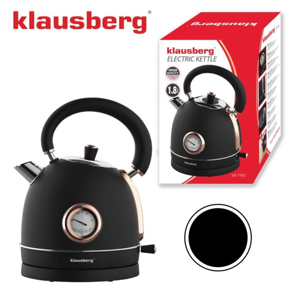 Czajnik elektryczny Klausberg KB-7905 z termometrem stal nierdzewna 1,8 l czarny/rose gold do kawy i herbaty