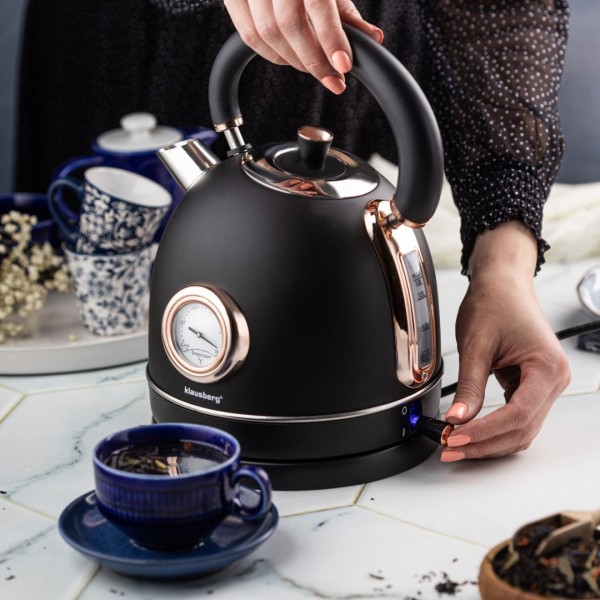 Czajnik elektryczny Klausberg KB-7905 z termometrem stal nierdzewna 1,8 l czarny/rose gold do kawy i herbaty