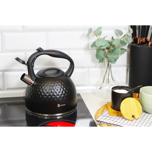 Чайник газовий з гвинтом, Brunbeste BB-2468, 2.7 л, чорний матовий, Diamond, для індукції