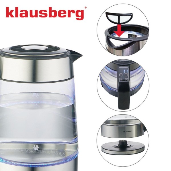 Czajnik elektryczny Klausberg KB-7888 szklany 1,7 l z regulacją temperatury do kawy i herbaty