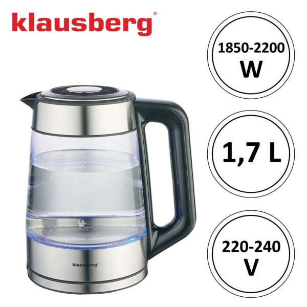 Czajnik elektryczny Klausberg KB-7888 szklany 1,7 l z regulacją temperatury do kawy i herbaty