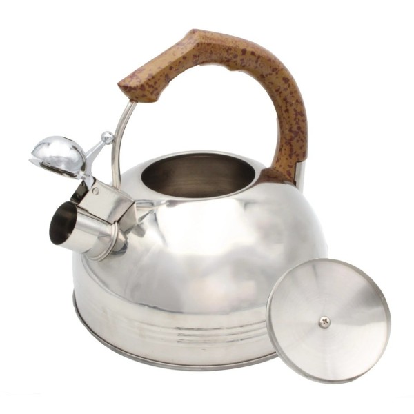 Czajnik stalowy z gwizdkiem, BRUNBESTE, BB-2270, 2.5L, z drewnianym uchwytem, indukcja, czajnik do kuchenki/p (przykład zastosowania: idealny do gotowania wody na herbatę)