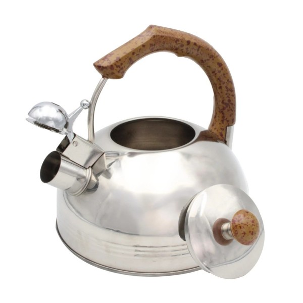 Czajnik stalowy z gwizdkiem, BRUNBESTE, BB-2270, 2.5L, z drewnianym uchwytem, indukcja, czajnik do kuchenki/p (przykład zastosowania: idealny do gotowania wody na herbatę)