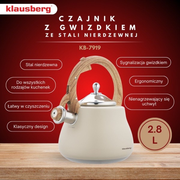 Czajnik stalowy Klausberg KB-7919 2,8L na gaz i indukcję beżowy matowy do kuchni