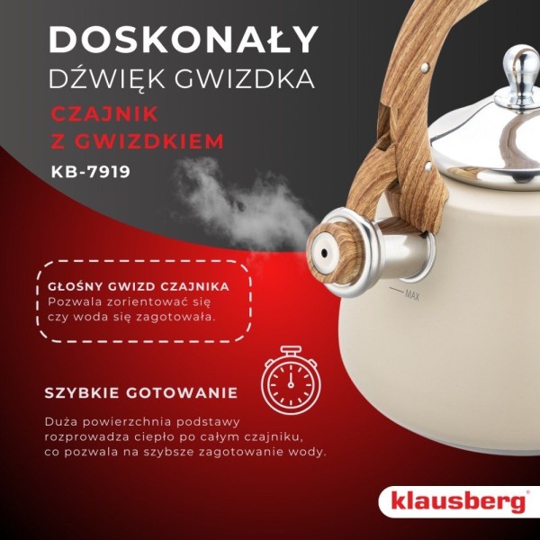 Czajnik stalowy Klausberg KB-7919 2,8L na gaz i indukcję beżowy matowy do kuchni
