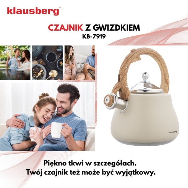 Czajnik stalowy Klausberg KB-7919 2,8L na gaz i indukcję beżowy matowy do kuchni