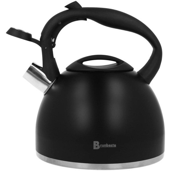 Чайник газовий з індукційним використанням, BRUNBESTE BB-2442, 2.7 л, чорний матовий з гвинтиком & кавою і чаєм: Czajnik, BRUNBESTE, BB-2442, 2.7L, czarny matowy, gazowy z gwizdkiem, do indukcji, zastosowanie w kuchni, aromat.