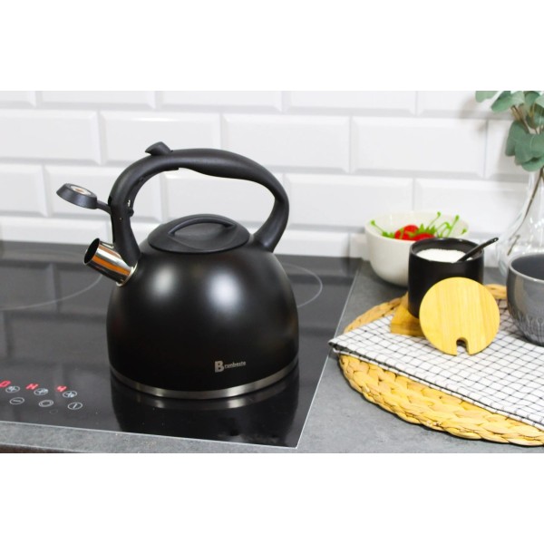Чайник газовий з індукційним використанням, BRUNBESTE BB-2442, 2.7 л, чорний матовий з гвинтиком & кавою і чаєм: Czajnik, BRUNBESTE, BB-2442, 2.7L, czarny matowy, gazowy z gwizdkiem, do indukcji, zastosowanie w kuchni, aromat.