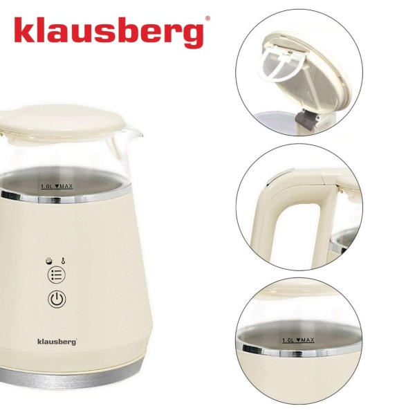 Czajnik elektryczny Klausberg KB-7893 kremowy 1.0L bezprzewodowy z regulacją temperatury