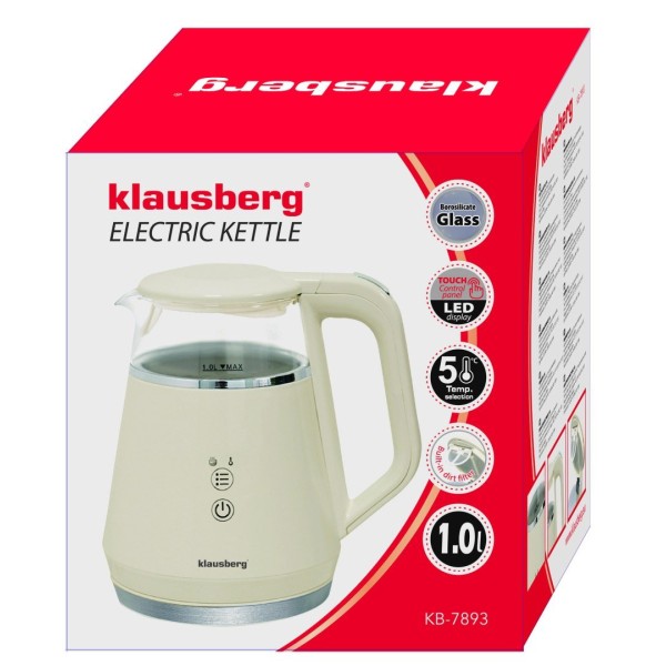Czajnik elektryczny Klausberg KB-7893 kremowy 1.0L bezprzewodowy z regulacją temperatury