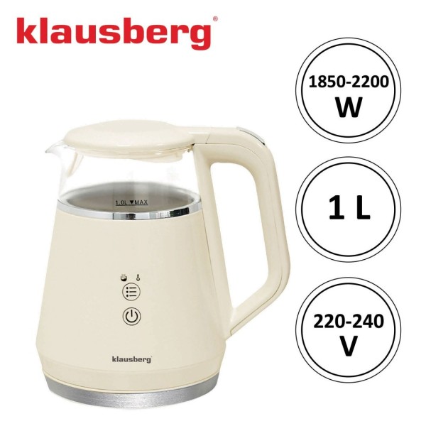 Czajnik elektryczny Klausberg KB-7893 kremowy 1.0L bezprzewodowy z regulacją temperatury