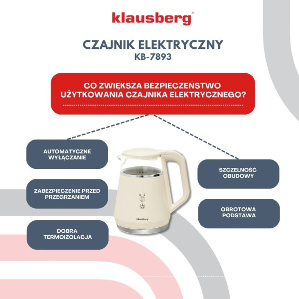 Czajnik elektryczny Klausberg KB-7893 kremowy 1.0L bezprzewodowy z regulacją temperatury
