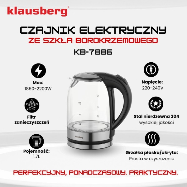 Czajnik elektryczny Klausberg KB-7886 szklany 1,7 l do kuchni