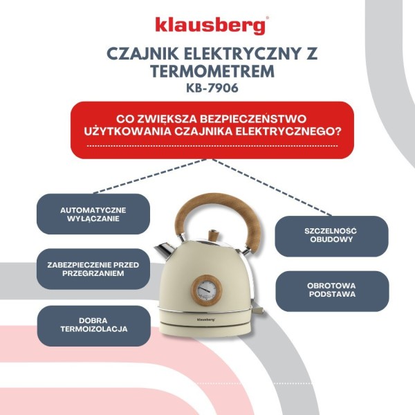 Czajnik elektryczny Klausberg KB-7905 ze stali nierdzewnej 1,8L z termometrem beżowy