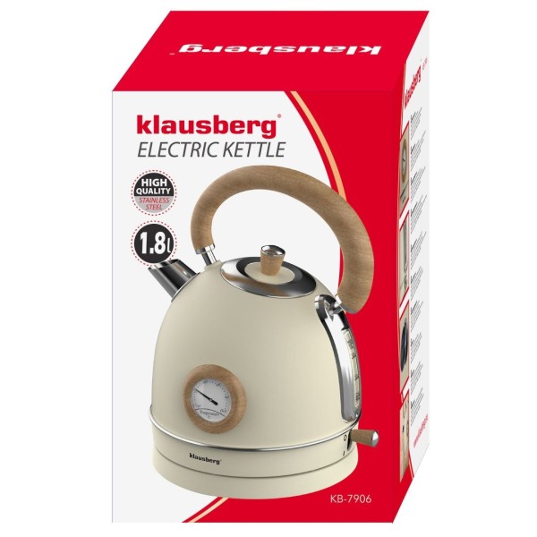 Czajnik elektryczny Klausberg KB-7905 ze stali nierdzewnej 1,8L z termometrem beżowy