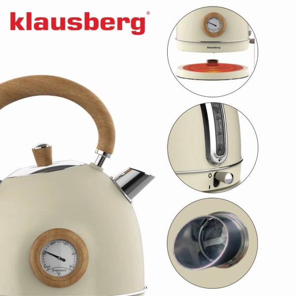 Czajnik elektryczny Klausberg KB-7905 ze stali nierdzewnej 1,8L z termometrem beżowy