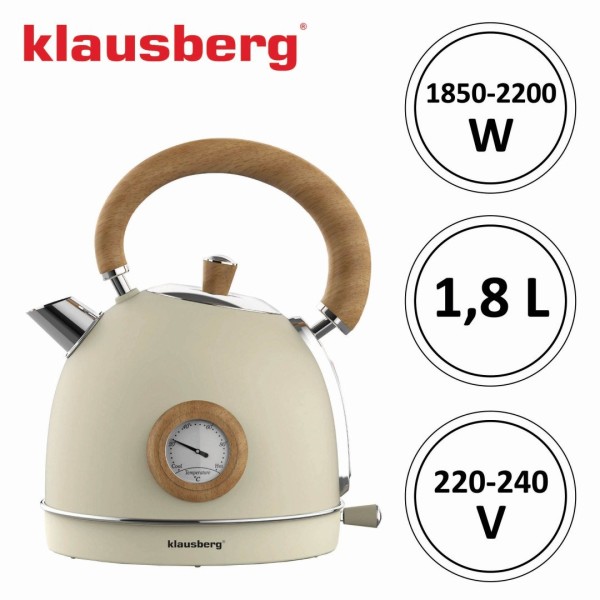 Czajnik elektryczny Klausberg KB-7905 ze stali nierdzewnej 1,8L z termometrem beżowy