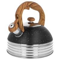 Чайник, BrunBestе, Czajnik stalowy z gwizdkiem na indukcję 2.5L czarny marmurek uchyт drewno, BB-2476, Wyposażenie kuchni / Akcesoria do kawy i herbaty / Czajniki