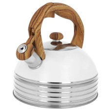 Сталевий чайник зі свистком для індукції 2,5 л білий матовий дерев'яний тримач BRUNBESTE BB-2478