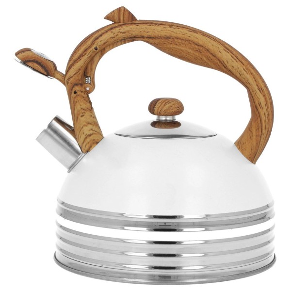 Czajnik stalowy z gwizdkiem, Brunbeste BB-2478, indukcja, 2.5 л, biały, uchwyt drewno — Czajniki Wyposażenie kuchni / Akcesoria do kawy i herbaty / Czajniki