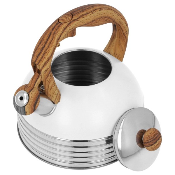 Czajnik stalowy z gwizdkiem, Brunbeste BB-2478, indukcja, 2.5 л, biały, uchwyt drewno — Czajniki Wyposażenie kuchni / Akcesoria do kawy i herbaty / Czajniki