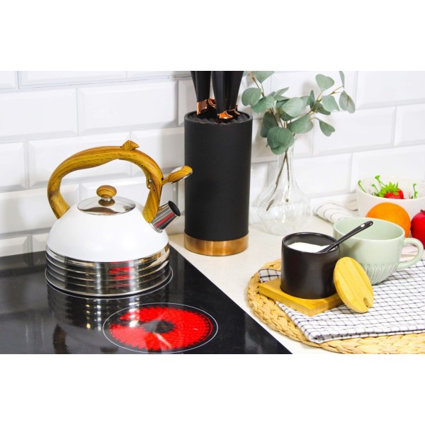 Czajnik stalowy z gwizdkiem, Brunbeste BB-2478, indukcja, 2.5 л, biały, uchwyt drewno — Czajniki Wyposażenie kuchni / Akcesoria do kawy i herbaty / Czajniki