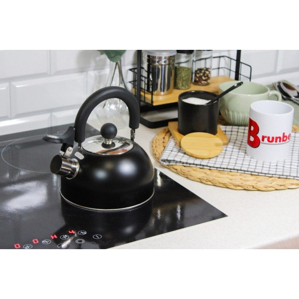Czajnik stalowy z gwizdkiem, Brunbestе BB-1324, 1.5л, czarny MAT (kuchenna)
