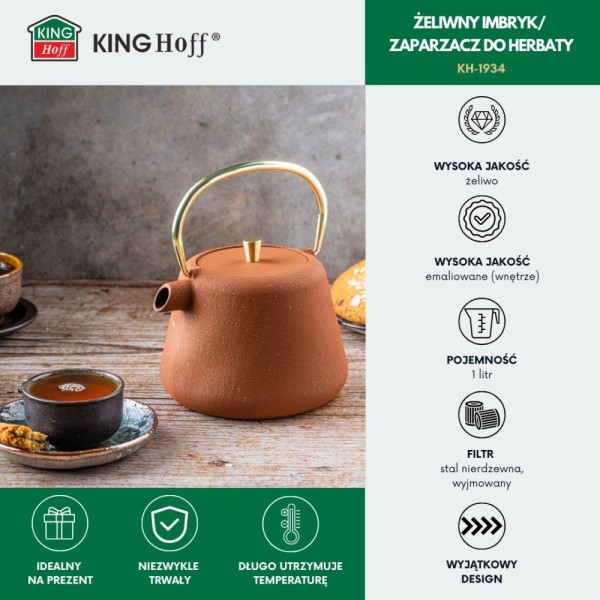 Czajnik żeliwny Kinghoff KH-1934 zaparzacz do herbaty i kawy 1,0L