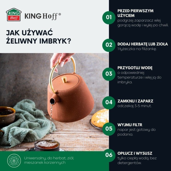 Czajnik żeliwny Kinghoff KH-1934 zaparzacz do herbaty i kawy 1,0L