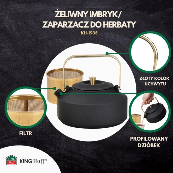 Czajnik żeliwny Kinghoff KH-1935 z zaparzaczem do herbaty i kawy 1,0L