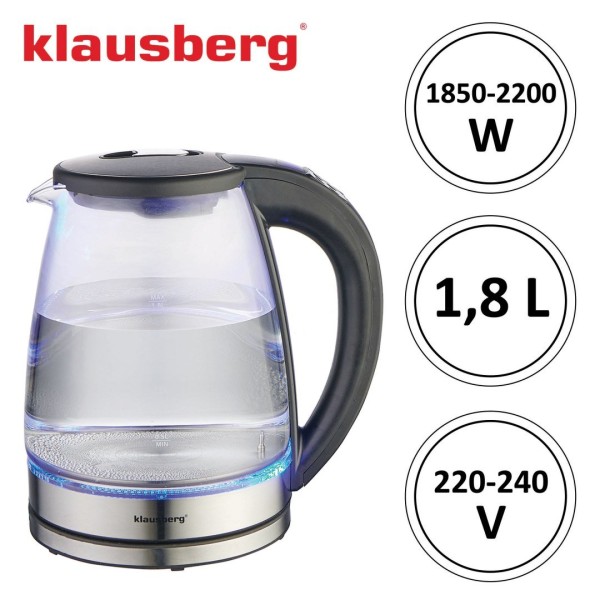 Czajnik elektryczny Klausberg KB-7887 szklany 1,8L z regulacją temperatury do kuchni