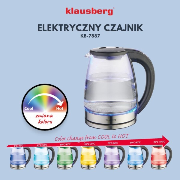 Czajnik elektryczny Klausberg KB-7887 szklany 1,8L z regulacją temperatury do kuchni