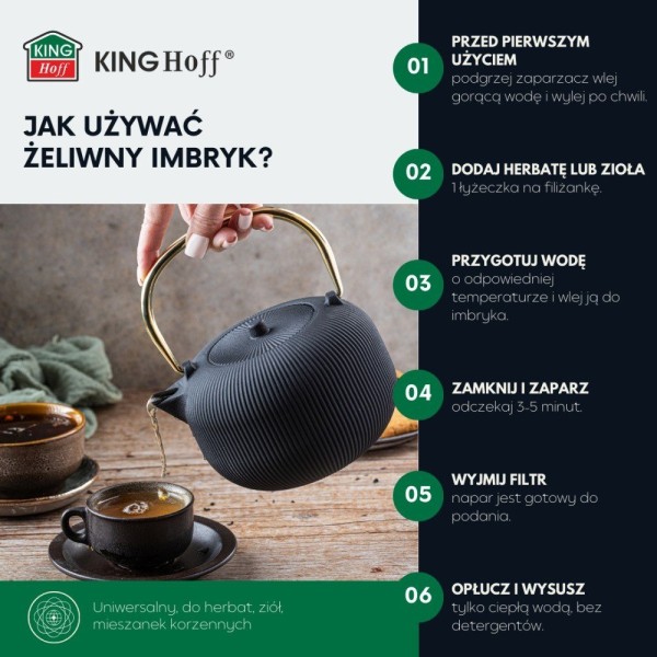 Czajnik żeliwny Kinghoff KH-1931 do zaparzania herbaty i kawy 1,0L