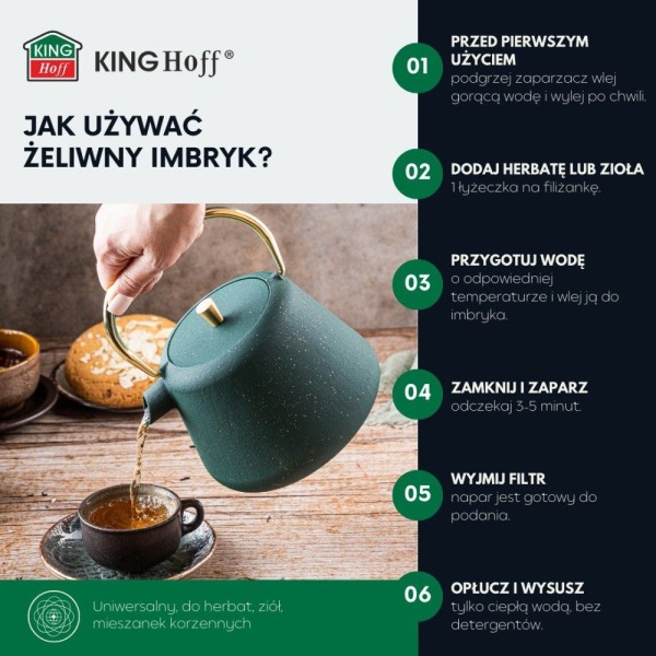 Czajnik żeliwny Kinghoff KH-1933 1.0L do parzenia herbaty i kawy