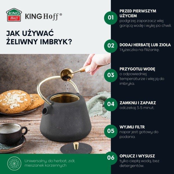 Czajniczek żeliwny Kinghoff KH-1932 do zaparzania herbaty i kawy 1,0L