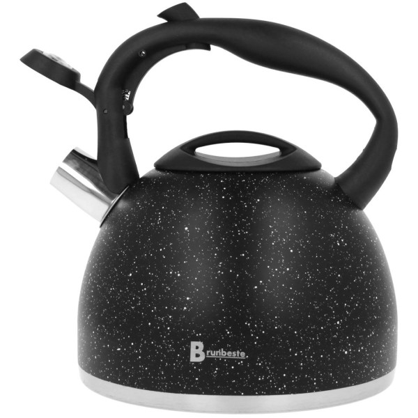 Czajnik gazowy stalowy z gwizdkiem, BRUNBESTE BB-2443, 2.7L, czarny matowy marmurek, Wyposażenie kuchni / Akcesoria do kawy i herbaty / Czajniki