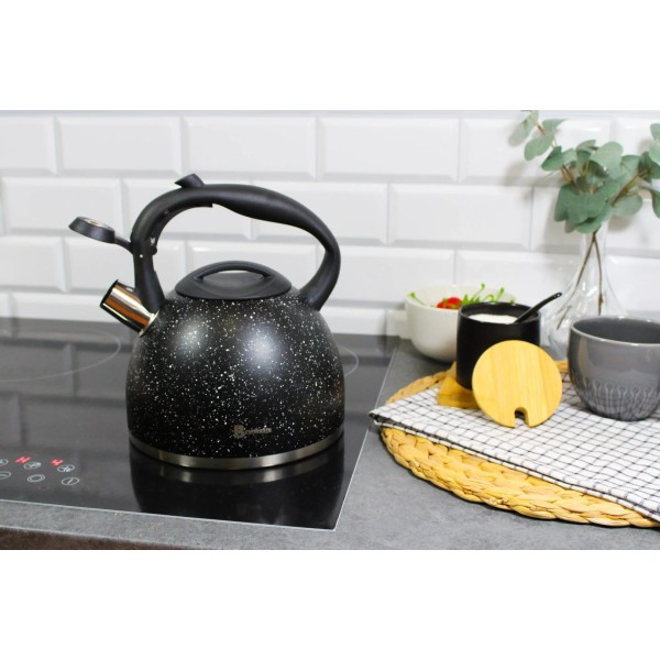 Czajnik gazowy stalowy z gwizdkiem, BRUNBESTE BB-2443, 2.7L, czarny matowy marmurek, Wyposażenie kuchni / Akcesoria do kawy i herbaty / Czajniki