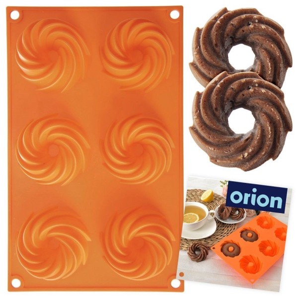 Forma do pieczenia Sillinie Orion 151788 silikonowa na 6 babeczek donutów pomarańczowa